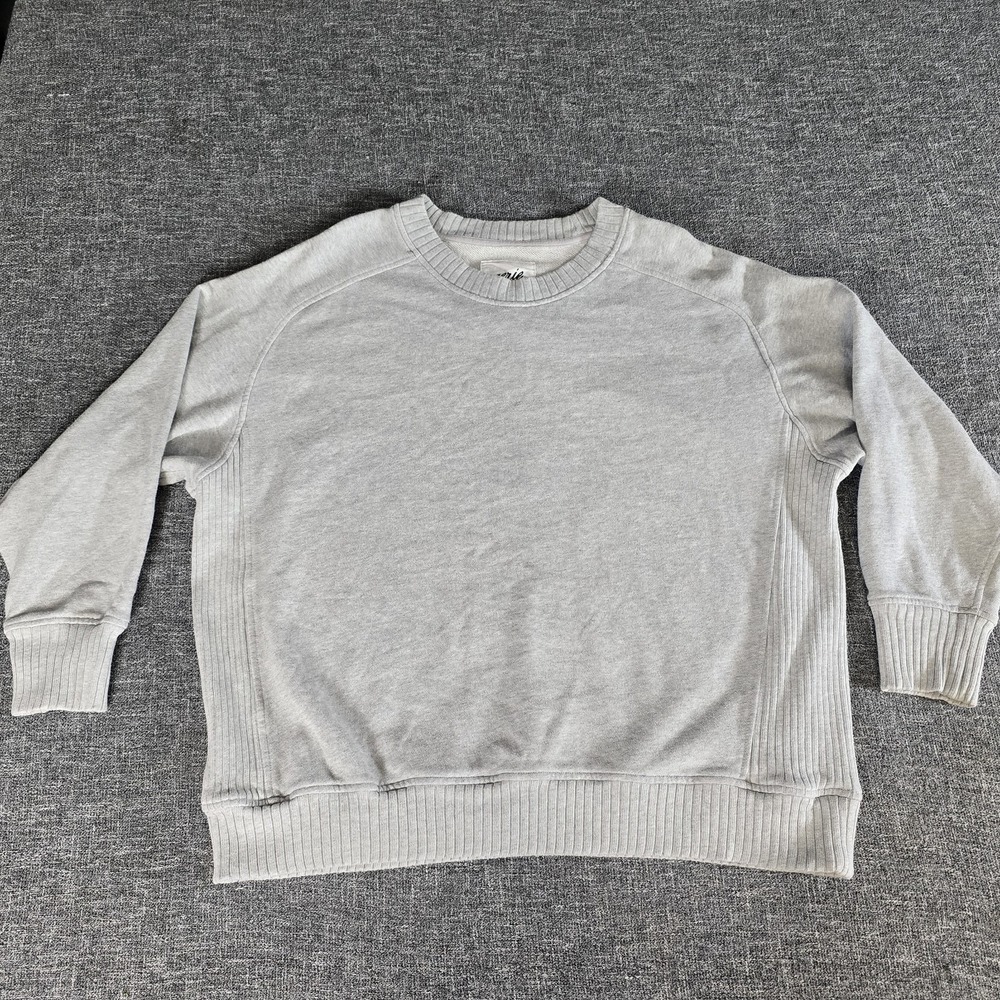 Aerie Heather Grey Crew Neck Sweatshirt Ribbed Side Panels Size Medium